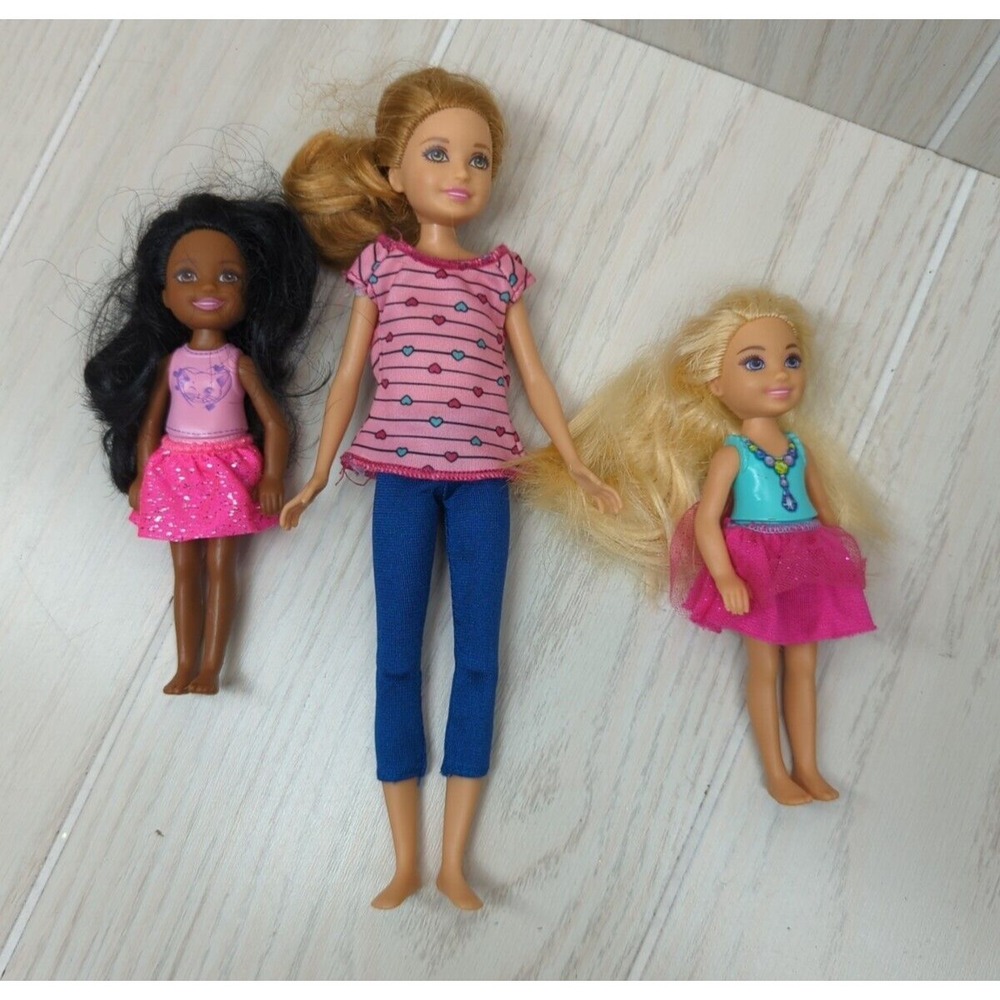 Barbie doll lot Stacie‎ strawberry blonde 2 Chelsea AA Brown skin pink skirts
